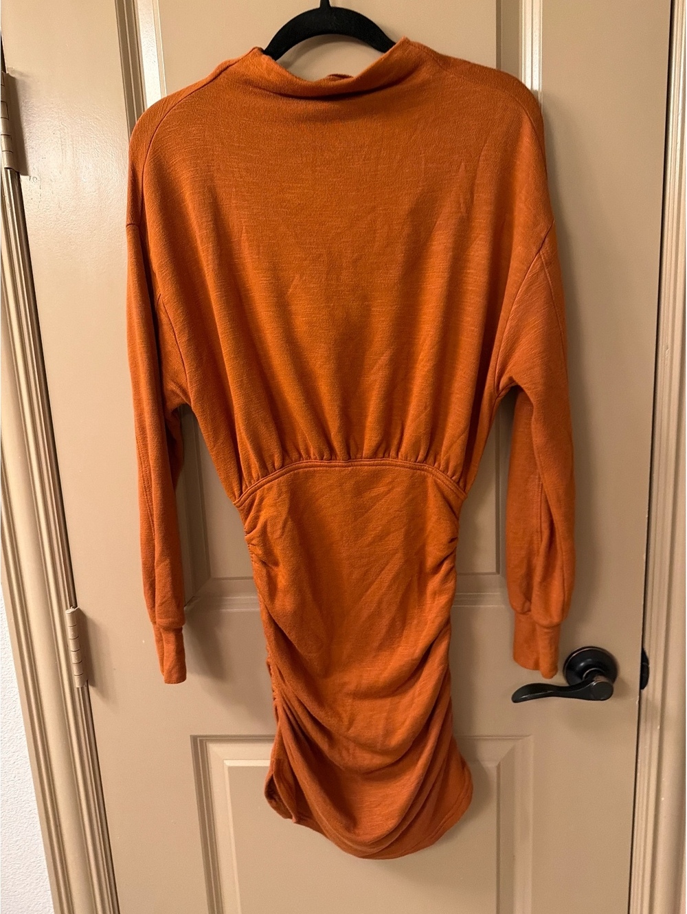 Daily Practice Women's Long Sleeve Orange Ruched Bodycon Dress with Back Cutout